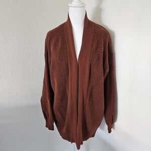 Women's Oversized Cotton Sweater Open Front Rust Red Size M